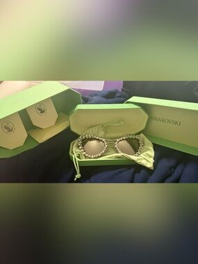 Swarovski Round Crystal-Trim Sunglasses in Light Green and Silver